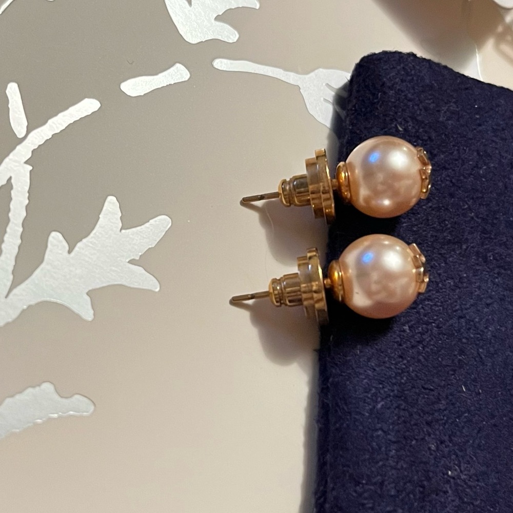 Tory burch pearl logo stud ROSE GOLD earrings 💕